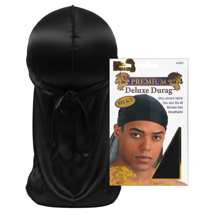 Mr. Durag Premium Deluxe Silky Durag, 1 Count, Black