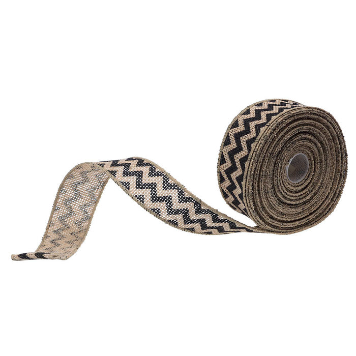 Burlap Ribbon - 1.5 inches - Black Chevron. Sold by12 inch lengths. Example: Purchase 36 inches, receive 36 inches all attached so you can cut to size. Available at Embellish Away located in Bowmanville Ontario Canada.