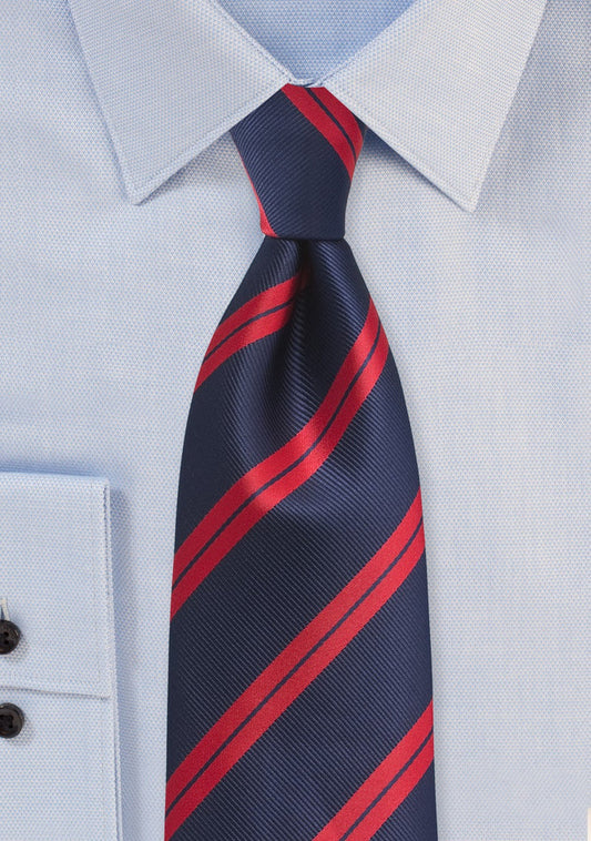 Navy and Cherry Red Striped Tie