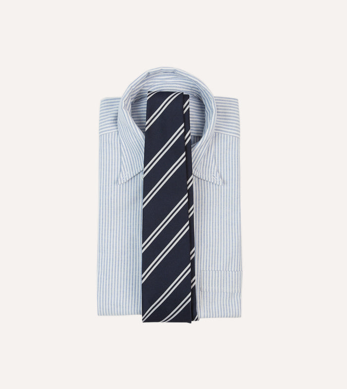 Navy and Ecru Double Stripe Repp Silk Tipped Tie