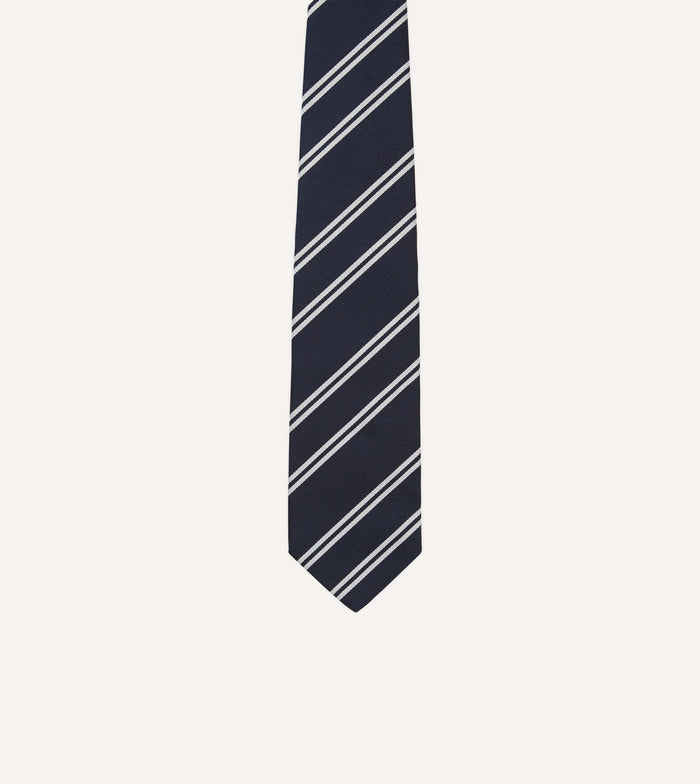 Navy and Ecru Double Stripe Repp Silk Tipped Tie