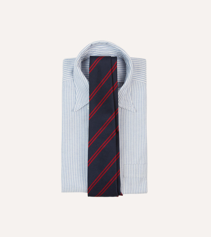 Navy and Red Double Stripe Repp Silk Tipped Tie