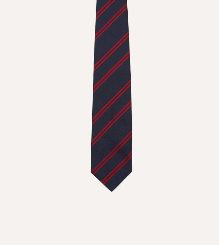 Navy and Red Double Stripe Repp Silk Tipped Tie