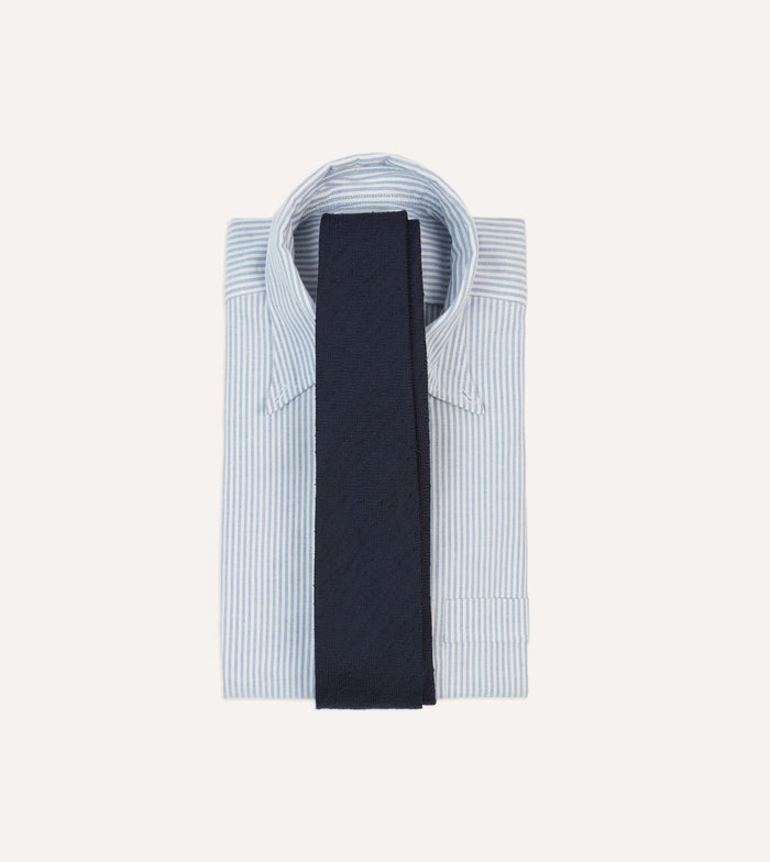 Navy Herringbone Shantung Silk Tipped Tie