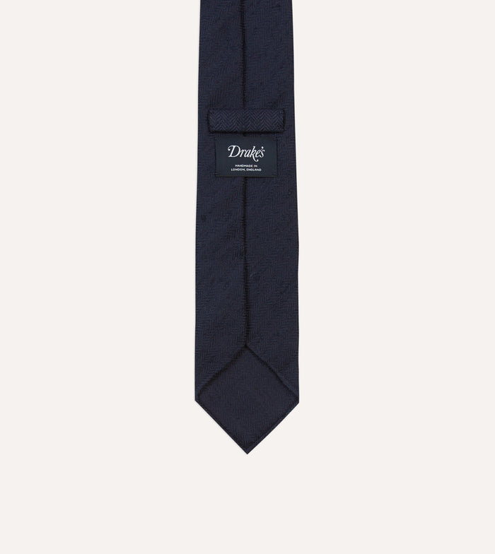 Navy Herringbone Shantung Silk Tipped Tie