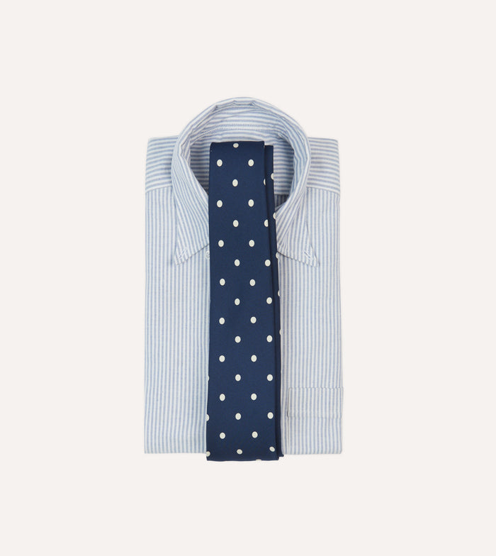Navy Large Spot Silk Self-Tipped Tie