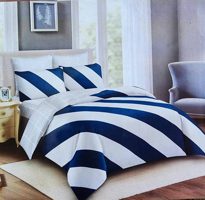 Navy & White Bold Stripe 4pc Duvet Set – 5x6