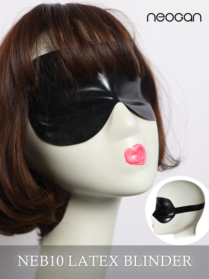 InTheMask NEOGAN NEB10 latex blinder in black, featuring a snug fit and adjustable straps for secure wear.