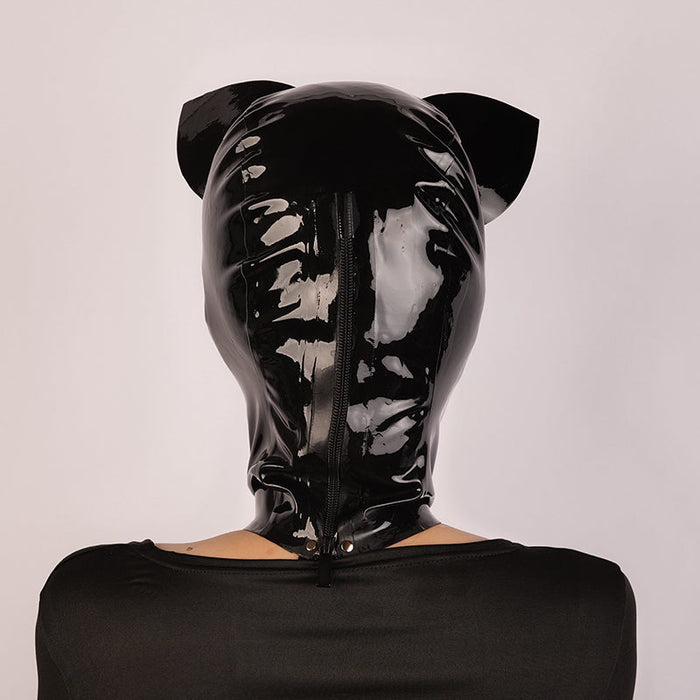 Inthemask by Moli's NEOGAN NH20 latex hood with cat ears, featuring black latex material and detailed ear design.