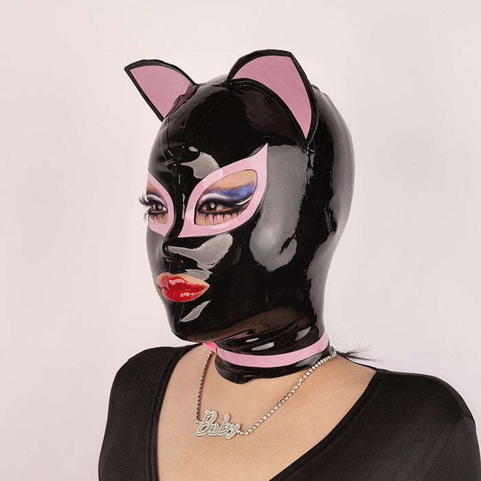 Pink latex kitten hood by NEOGAN, part of the NH30 kit from Inthemask by Moli’s, featuring a snug fit and detailed design.