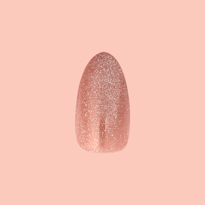 Neutral Velvet - Press-On | Medium | Almond showing a single medium almond false nail with brown velvet cateye polish effect