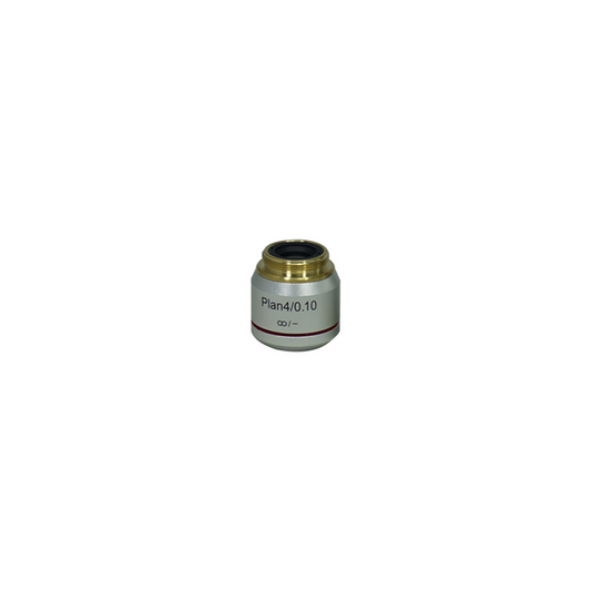 Objective Working Distance 20.6mm 4X Infinity Plan Achromatic Objective, SKU Nexcope-NE610-Objective-4-A, three quarter front view
