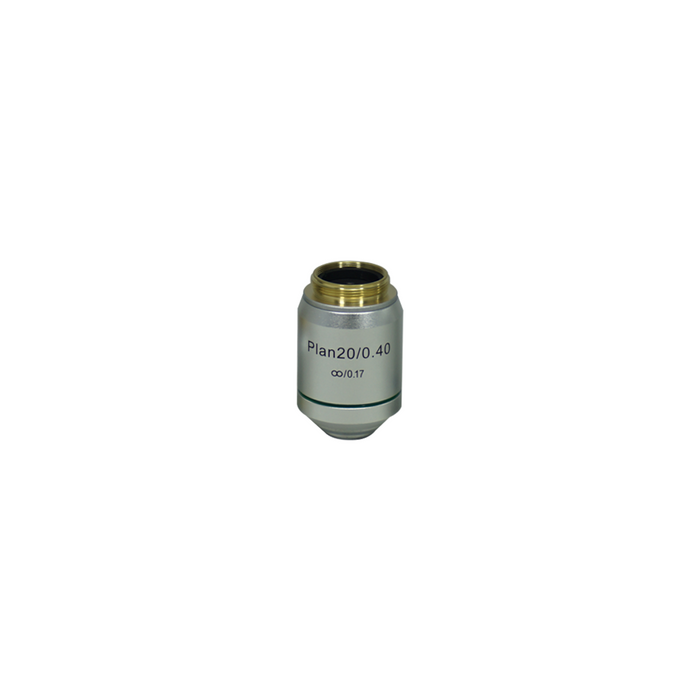 Objective Working Distance 6.4mm 20X Infinity Plan Achromatic Objective, SKU Nexcope-NE610-Objective-20-A, three quarter front view