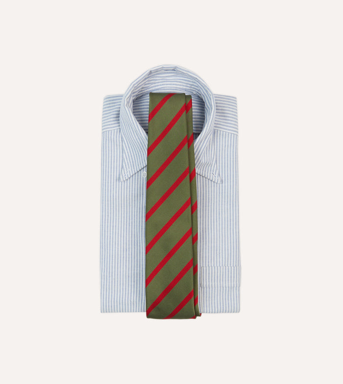 Olive and Red Bar Stripe Mogador Silk Tipped Tie