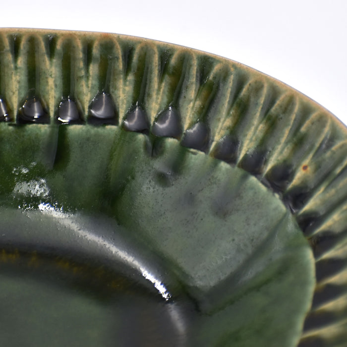 Oribe-Tokusa Shinogi Oval Shallow Bowl