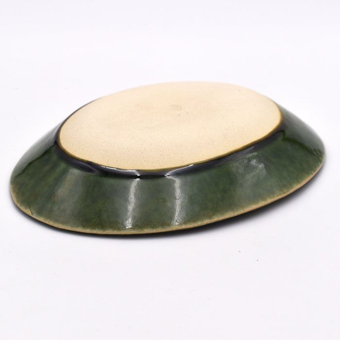 Oribe-Tokusa Shinogi Oval Shallow Bowl