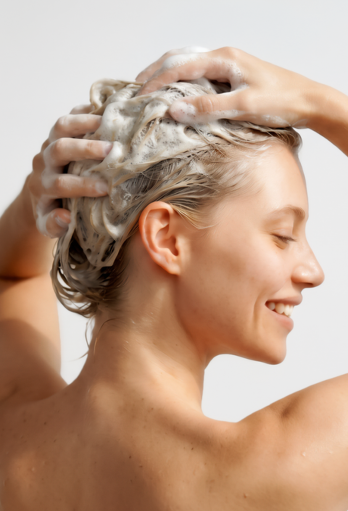 lavera Pflegeshampoo Repair & Protect in der Anwendung (AI-generated image)
