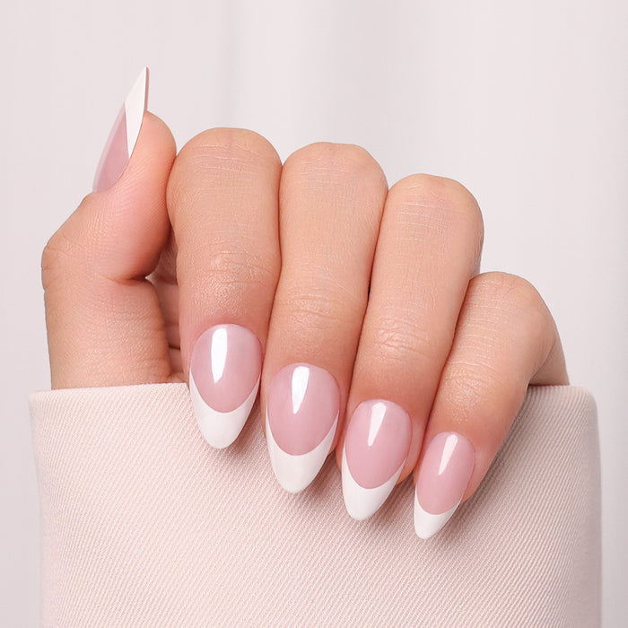 Pink Glaze French Tip | Short Almond | SALON PRESS™