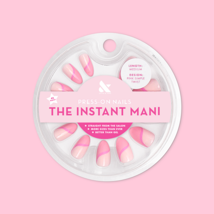 Pink Simple Twist - Press-On | Medium | Almond false nails featuring a soft pink tonal mani with simple twist design for easy at-home manicure