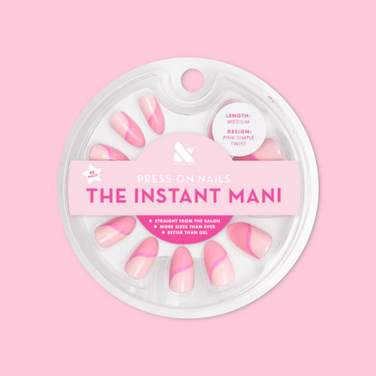 Pink Simple Twist - Press-On | Medium | Almond false nails featuring a soft pink tonal mani with simple twist design for easy at-home manicure