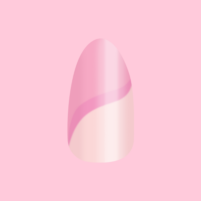 Pink Simple Twist - Press-On | Medium | Almond false nail with soft pink tones and a simple curved twist design for easy at-home mani
