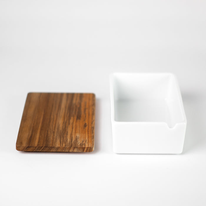 Porcelain Butter Case with Wood Lid