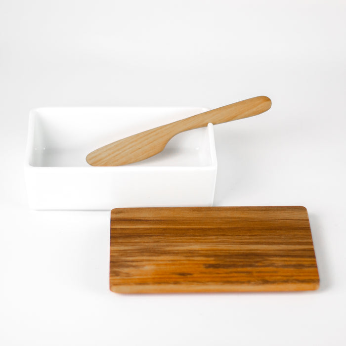Porcelain Butter Case with Wood Lid