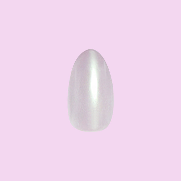 Purple Puka - Press-On | Medium | Almond showing iridescent lavender false nail with almond shape on pale pink background