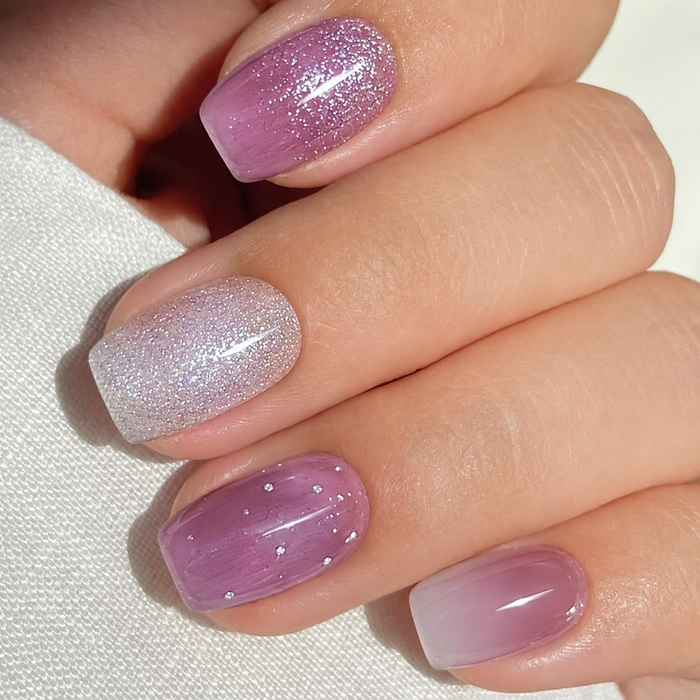 Purple Silver Glitter Mix Gel Nail Stickers