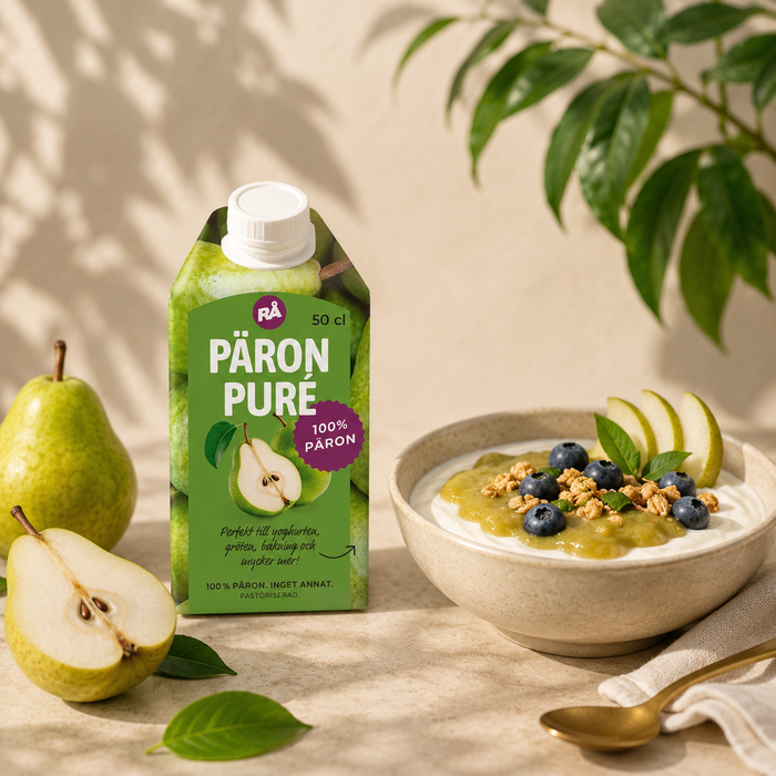 RÅ - pasteuriseret frugtpuré 100% pærer, 50 ml.