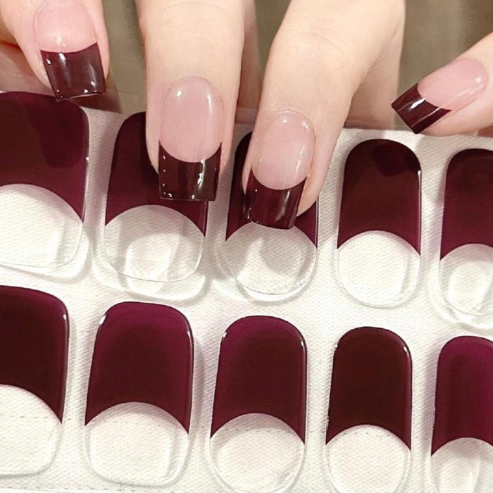 Red Brown French Tip Gel Nail Stickers