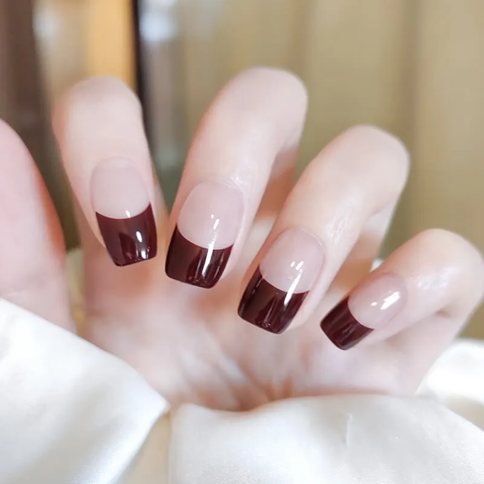 Red Brown French Tip Gel Nail Stickers