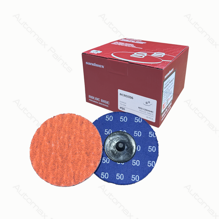 Red Ceramic Roloc Disc 75mm P50/25ea