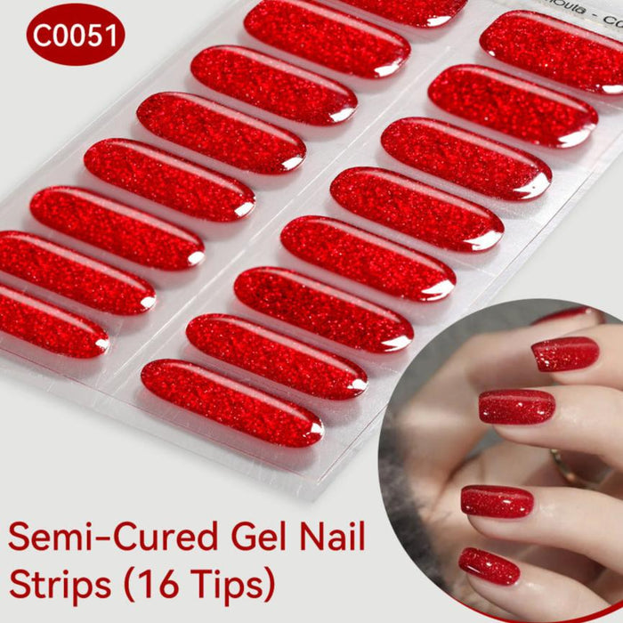 Red Glitter Solid Glossy Gel Nail Stickers
