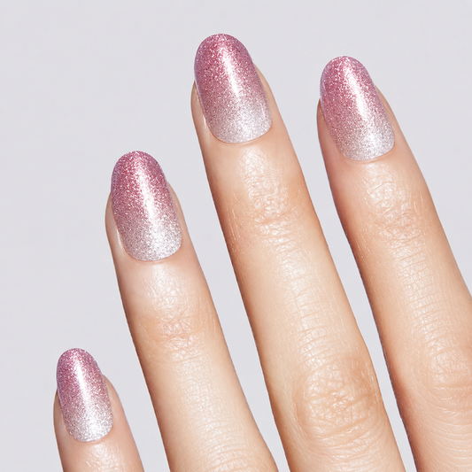 Rose Pink to Silver Ombre Glitter Gel Nail Stickers
