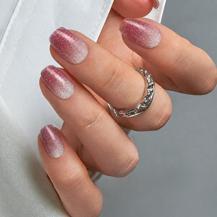 Rose Pink to Silver Ombre Glitter Gel Nail Stickers