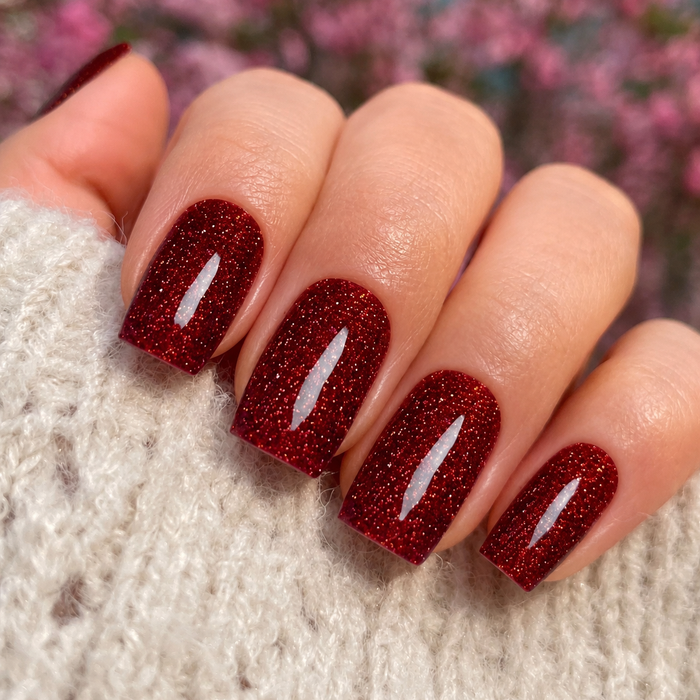 Ruby Fire UV Gel Nail Stickers - Red Glitter Sparkling Nail Art Wraps