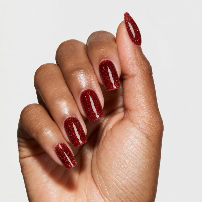 Ruby Fire Semicured Nail Wraps - Red Sparkling Glitter UV Gel Nail Art