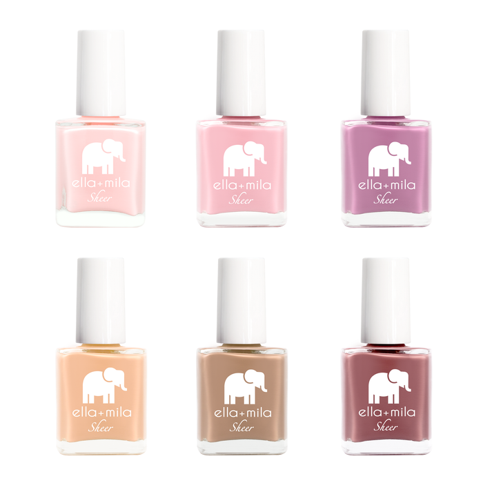 Sheer Collection 6 sheer nail polish bottles in pinks, lavender, peach, nude and mauve