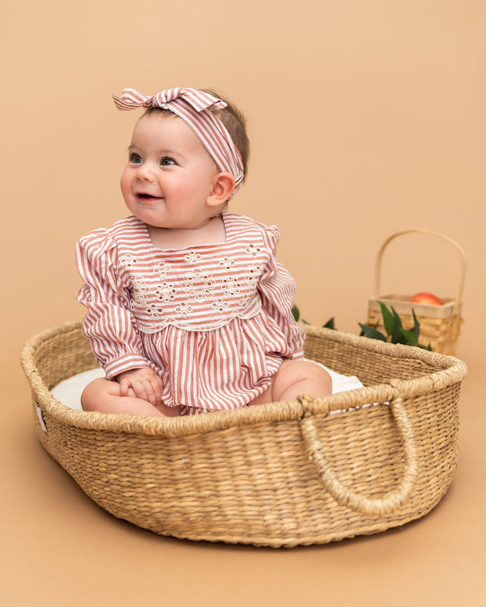 Siena Striped Embroidered Baby Romper & Headband Set (Organic Cotton)