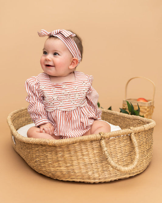 Siena Striped Embroidered Baby Romper & Headband Set (Organic Cotton)
