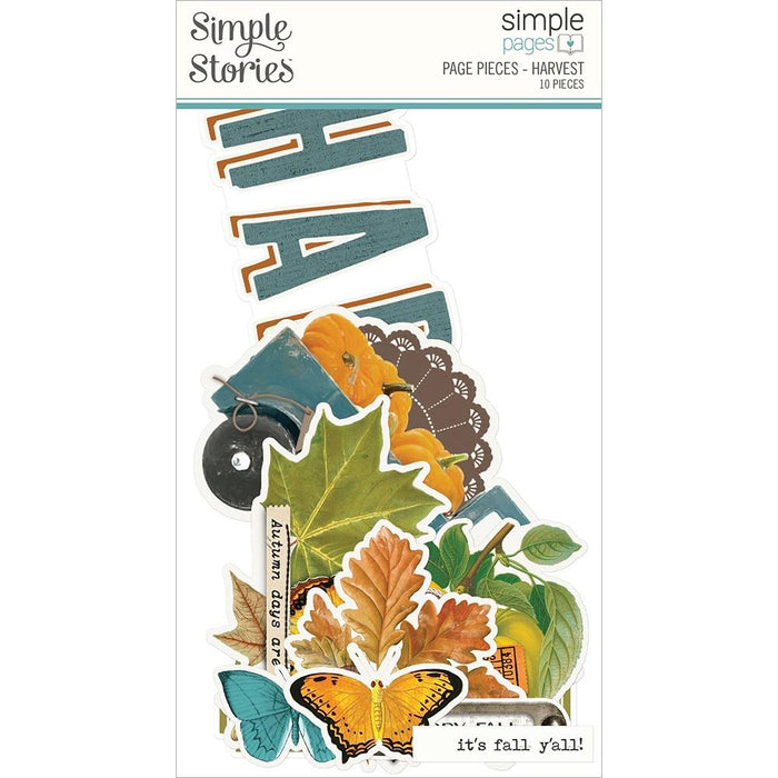 Simple Stories - Simple Pages Page Pieces - Harvest - Country Harvest. This package includes 10 Large Die Cut Cardstock Pieces. Made in USA. Available at Embellish Away located in Bowmanville Ontario Canada.