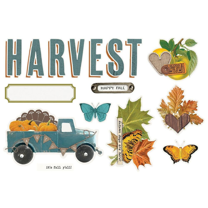Simple Stories - Simple Pages Page Pieces - Harvest - Country Harvest. This package includes 10 Large Die Cut Cardstock Pieces. Made in USA. Available at Embellish Away located in Bowmanville Ontario Canada.