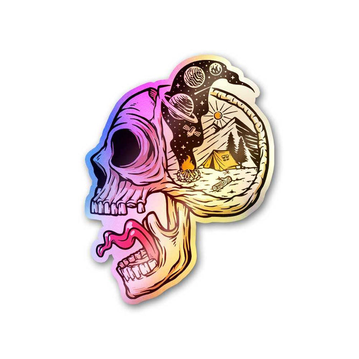 Skull Midnight Camping Holographic Sticker - Holographic stickers | STICK IT UP