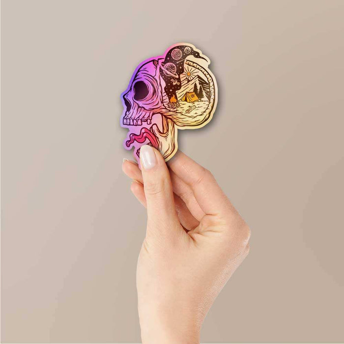 Skull Midnight Camping Holographic Sticker - Holographic stickers | STICK IT UP