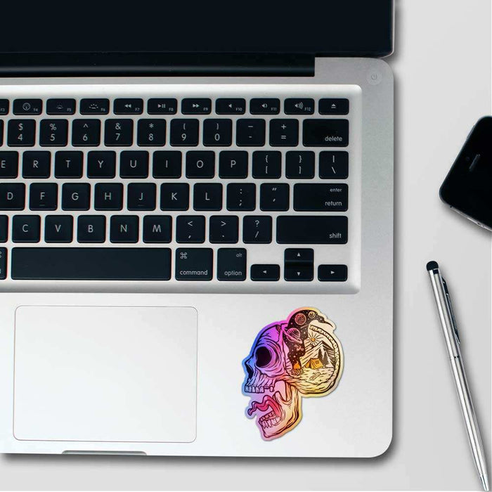 Skull Midnight Camping Holographic Sticker - Holographic stickers | STICK IT UP