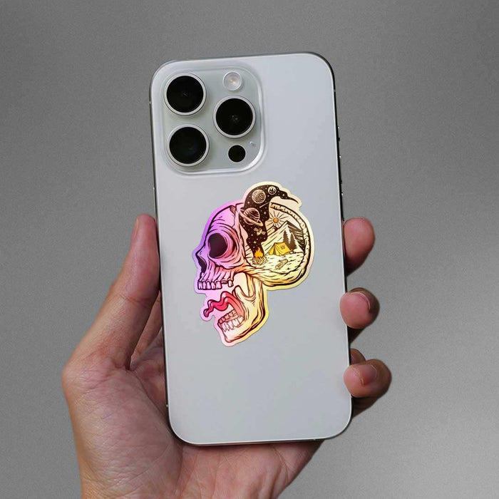 Skull Midnight Camping Holographic Sticker - Holographic stickers | STICK IT UP