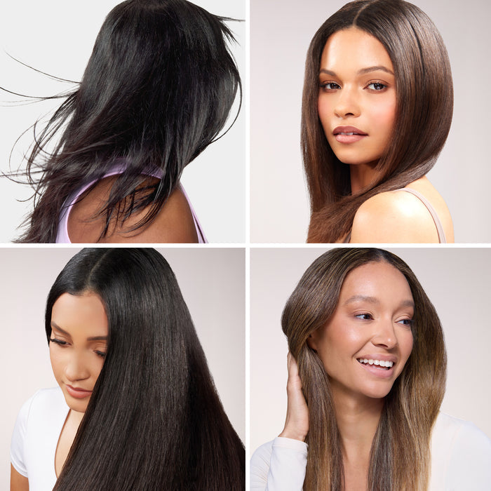 Image displaying 4 models in a grid showcasing diversity of hair styles achieved by the smooth-it