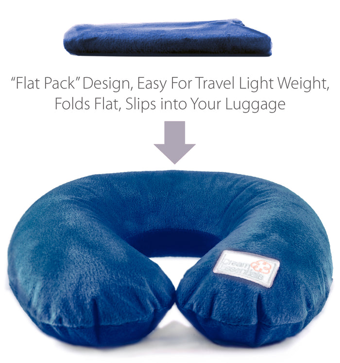 blue plush inflatable travel pillow