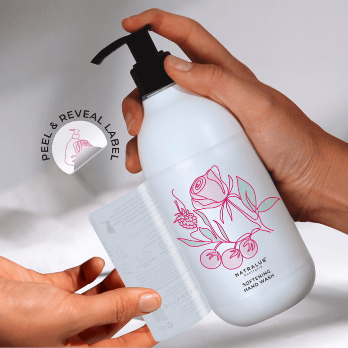 Sulfate-free softening hand wash with rose and lilly pilly fragrance for sensitive skin